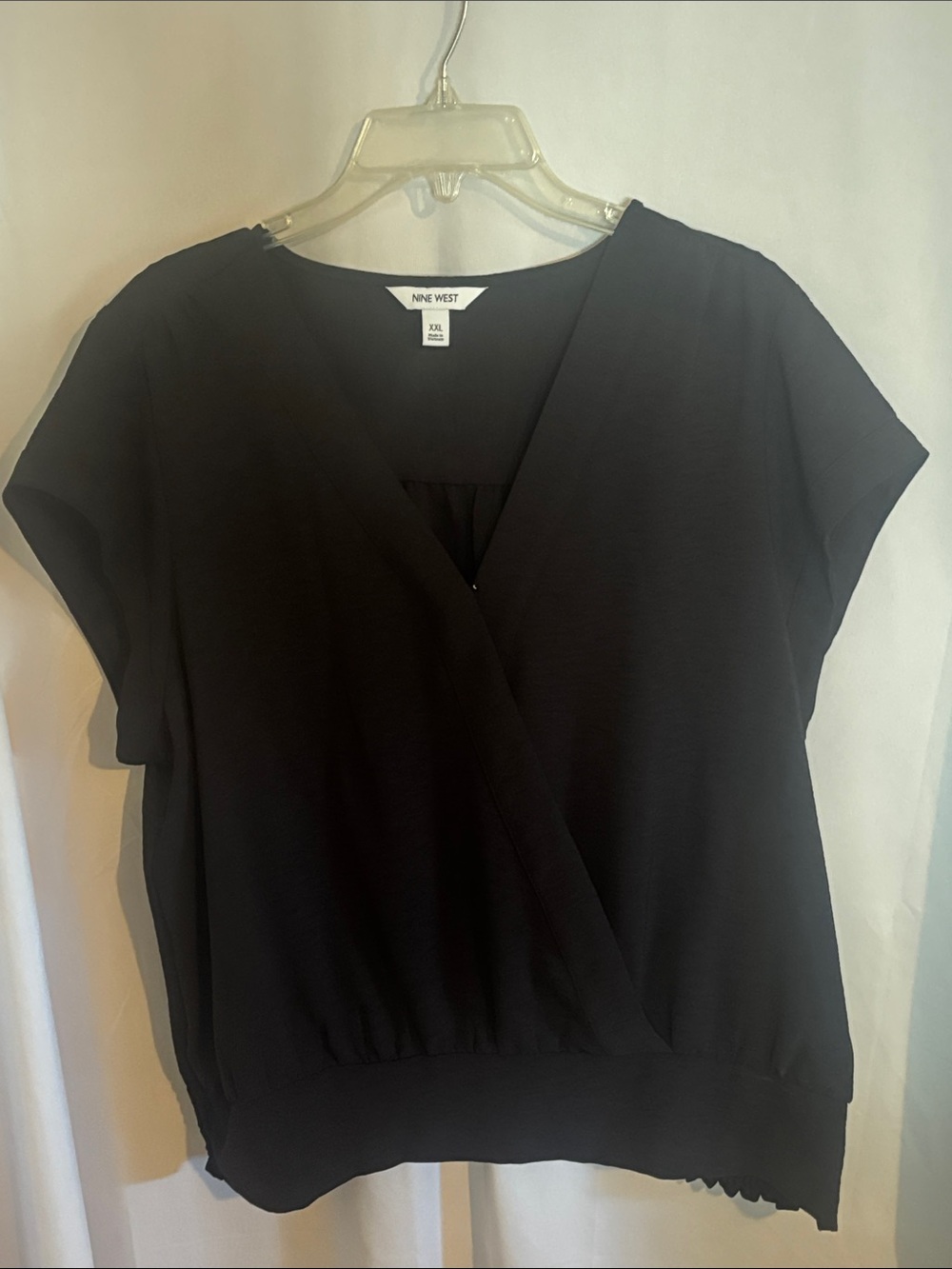 NWT Nine West Black Short Sleeve Surplice Wrap Top 2X
